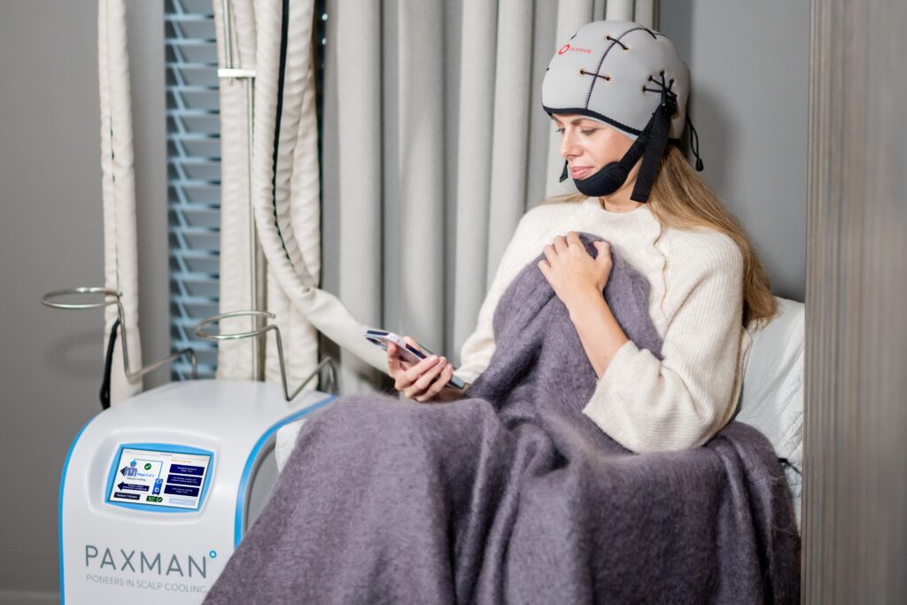 Patient receives Paxman scalp cooling treatment