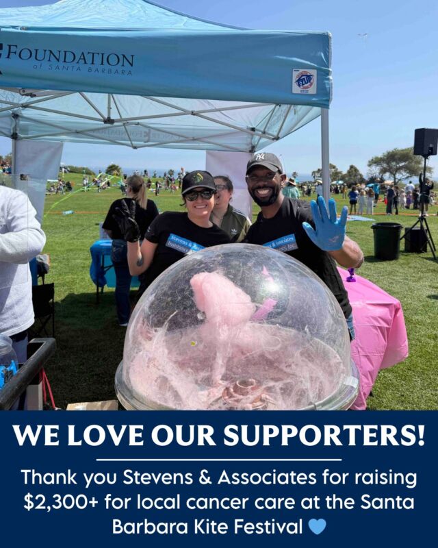 Last weekend, Stevens & Associates Insurance joined the fun at the SB Kite Festival 🪁, raising awareness about cancer care and fundraising for the Cancer Foundation of Santa Barbara.

Thanks to their generosity (they matched 100% of donations)—and the community’s amazing support—they raised $2,300+!🎉

A huge thank you to Stevens & Associates and everyone who donated. Your generosity ensures superior cancer care for all residents of Santa Barbara County. 💙🎗️

#SBKiteFestival #CancerAwareness #CommunitySupport #CancerFoundationSB #Fundraiser