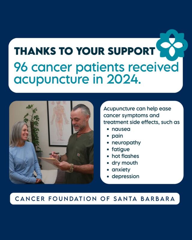 Since 2014, local acupuncturist Matt Pesendian has provided #acupuncture services to cancer patients in our community—thanks to funding from the Cancer Foundation of Santa Barbara.

📊In 2024 alone, Matt supported 96 cancer patients, helping them manage side effects and improve their quality of life.

We are proud to fund programs like this, bringing care and relief to those who need it most.

#AcupunctureForCancer #CancerPatient #CancerCareSupport #CancerFoundationSB #SantaBarbaraCounty