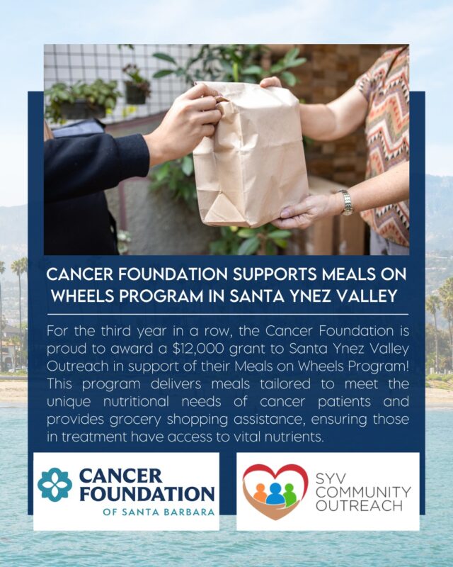 In 2024, our grant to the SYV Community Outreach Meals on Wheels program helped deliver 3,744 nutritious meals to 24 cancer patients in the Santa Ynez Valley. 💙 

Together, we’re nourishing our community!

#CommunitySupport #CancerCare #MealsOnWheels #SantaYnezValley #CancerFoundationSB